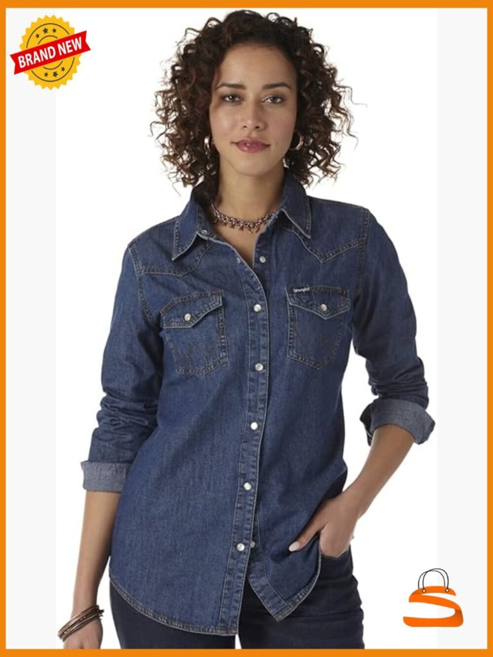 Long Sleeve Snap Front Button Down Shirt with Western Yokes